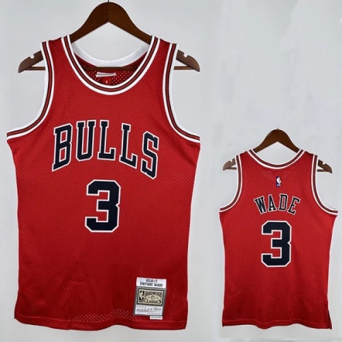 16/17 Bulls Wade Red # 3 Heat Pressed Retro NBA Jersey