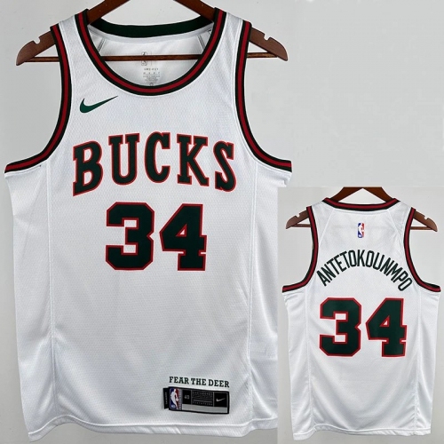 17/18 BUCKS ANTETOKOUNMPO #34 White Retro Top Quality Hot Pressing NBA Jersey