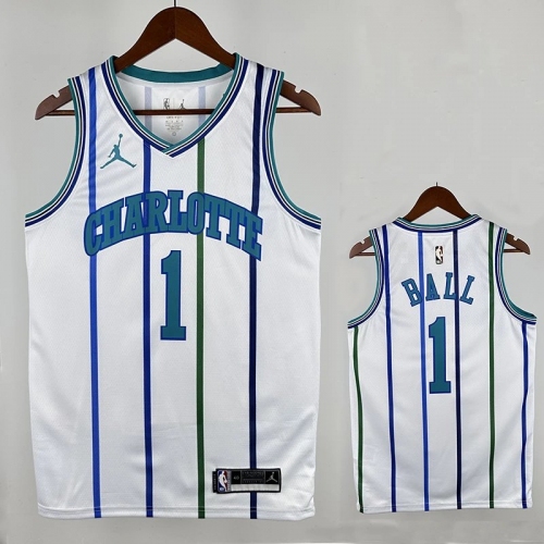 18/19 Hornets BALL #1 White Top Quality Hot Pressing Retro NBA Jersey