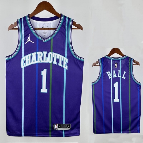 19/20 Hornets BALL #1 Purple Top Quality Hot Pressing Retro NBA Jersey