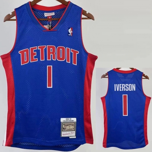 2008/09 Pistons IVERSON #1 Blue Retro Top Quality Hot Pressing NBA Jersey