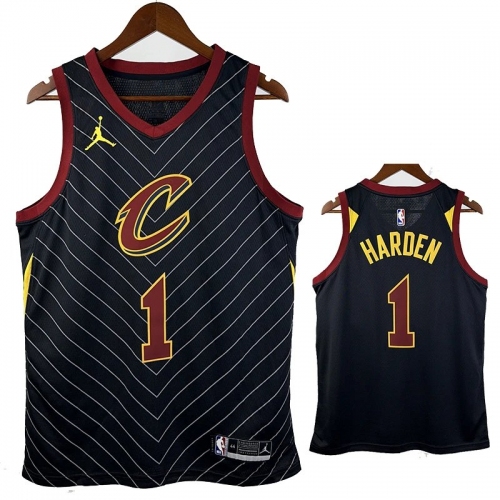 20/21 Cavaliers HARDEN #1 Flying Man Stripes Black Top Quality Hot Pressing Retro NBA Jersey