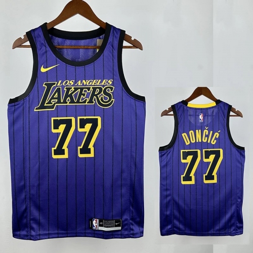 20/21 LAKERS DONCIC'#77 Striped Purple Top Quality Hot Pressing NBA Jersey