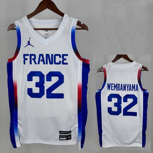 2024 Olympic Game France Wembanyama #32 White Basketball Jersey