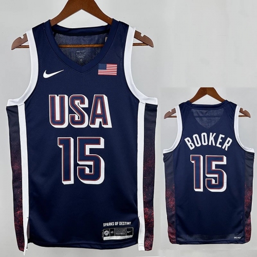 2024 Olympic Game USA BOOKER #15 Blue Basketball Jersey
