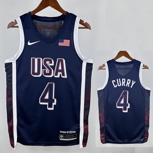 2024 Olympic Game USA CURRY # 4 Blue Basketball Jersey