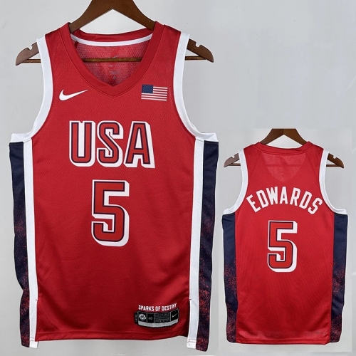 2024 Olympic Game USA EDWARDS # 5 Red Basketball Jersey