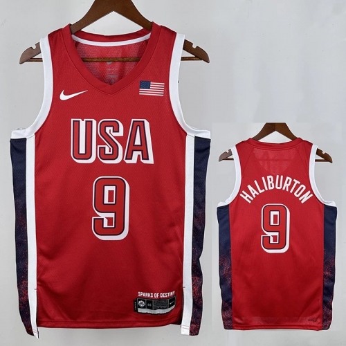 2024 Olympic Game USA HALLIBURTON # 9 Red Basketball Jersey