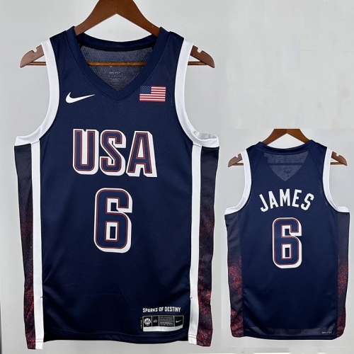 2024 Olympic Game USA JAMES # 6 Blue Basketball Jersey