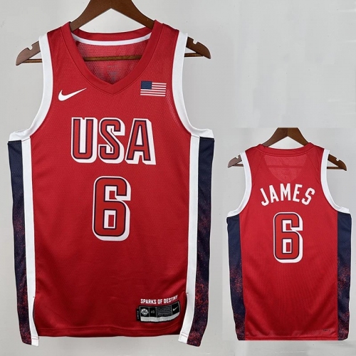 2024 Olympic Game USA JAMES # 6 Red Basketball Jersey