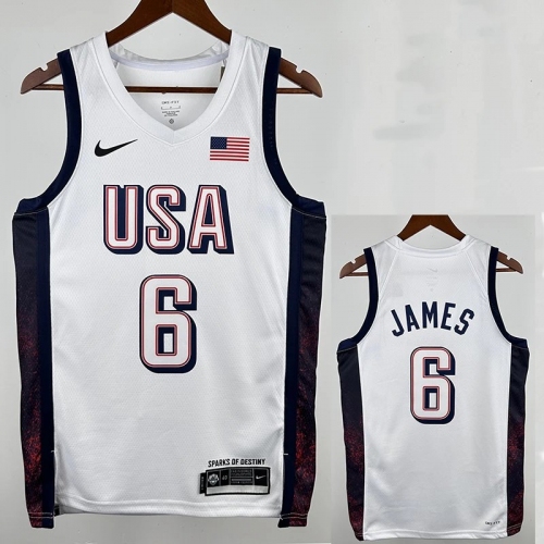 2024 Olympic Game USA JAMES # 6 White Basketball Jersey