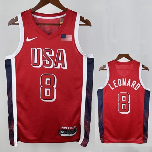 2024 Olympic Game USA LEONARD # 8 Red Basketball Jersey