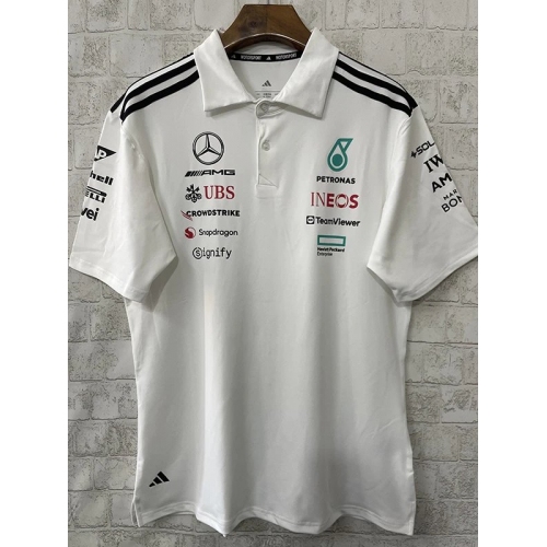 2025 F1 Mercedes White Polo Racing Suit(翻领)