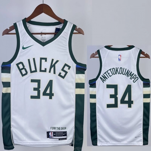 22/23 BUCKS ANTETOKOUNMPO #34 Home White Top Quality Hot Pressing NBA Jersey(V领)