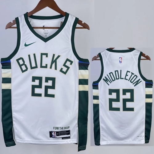 22/23 BUCKS MIOOLETON #22 Home White Top Quality Hot Pressing NBA Jersey(V领)
