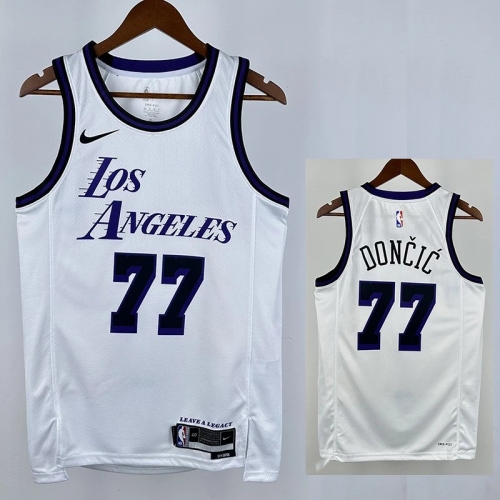 22/23 LAKERS DONCIC'#77 White City Edition Top Quality Hot Pressing NBA Jersey(V领）