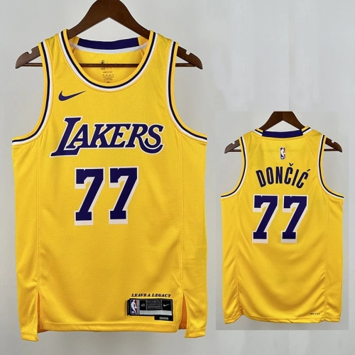 22/23 LAKERS DONCIC'#77 Yellow Top Quality Hot Pressing NBA Jersey