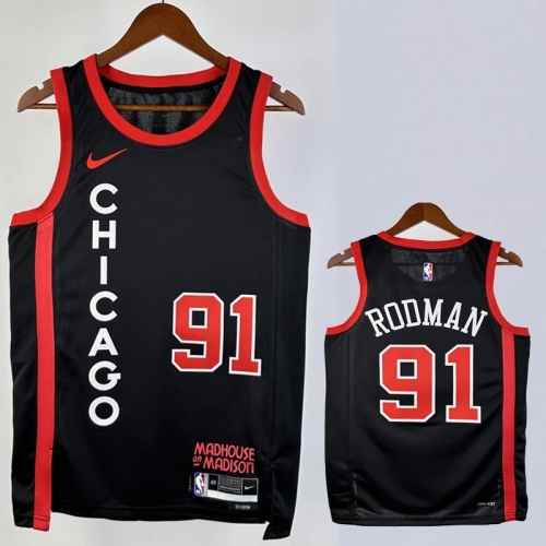 23/24 BULLS RODMAN #91 Black City Edition Top Quality Hot Pressing NBA Jersey