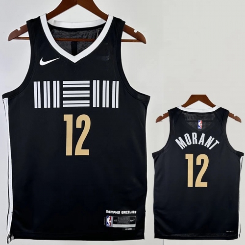 23/24 Grizzlies MORANT #12 Black City Edition Top Quality Hot Pressing NBA Jersey