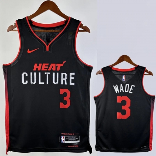 23/24 HEAT WADE #3 Black City Edition Top Quality Hot Pressing NBA Jersey (V领）