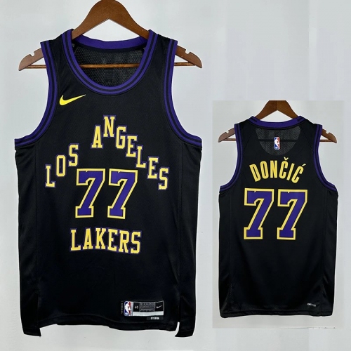 23/24 LAKERS DONCIC'#77 Black City Edition Top Quality Hot Pressing NBA Jersey