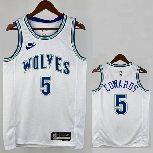 23/24 TIMBERWOLVES ERDWARDS #5 White Top Quality Hot Pressing NBA Jersey(Retro Logo)