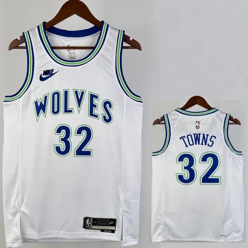 23/24 TIMBERWOLVES TOWNS #32 White Top Quality Hot Pressing NBA Jersey (Retro Logo)