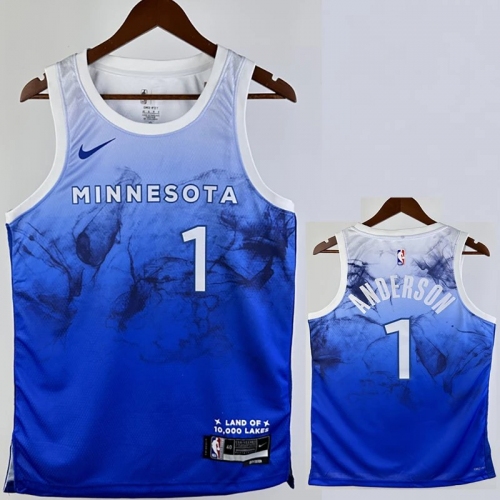 23/24 Timberwolves ANDERSON #1 Blue City Edition Top Quality Hot Pressing NBA Jersey