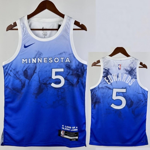 23/24 Timberwolves EDWARDS #5 Blue City Edition Top Quality Hot Pressing NBA Jersey
