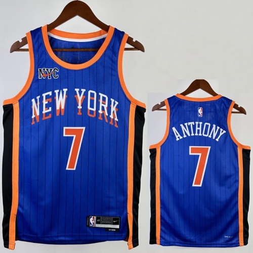 23/34 KNICKS ANTHONY #7 Blue City Edition Top Quality Hot Pressing NBA Jersey