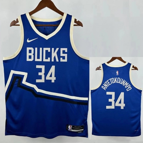 24/25 BUCKS ANTETOKOUNMPD # 34 Blue City Edition Top Quality Hot Pressing NBA Jersey
