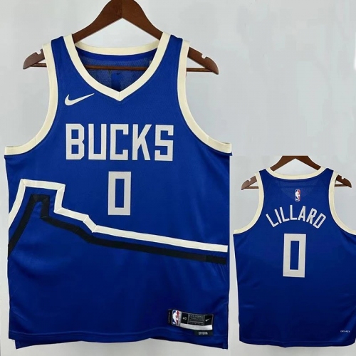 24/25 BUCKS LILLARD # 0 Blue City Edition Top Quality Hot Pressing NBA Jersey
