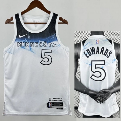 24/25 TIMBERWOLVES EDWARDS #5 White City Edition Top Quality Hot Pressing NBA Jersey