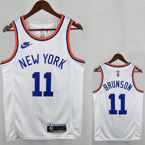 75th Anniversary KNICKS BRUNSON # 11White Heat Pressed Retro NBA Jersey