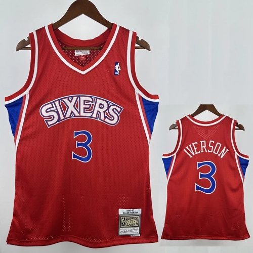 96/97 76ERS IVERSON # 3 Red Newcomer Top Quality Hot Pressing Retro NBA Jersey