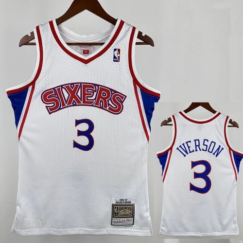 96/97 76ERS IVERSON # 3 White Newcomer Top Quality Hot Pressing Retro NBA Jersey