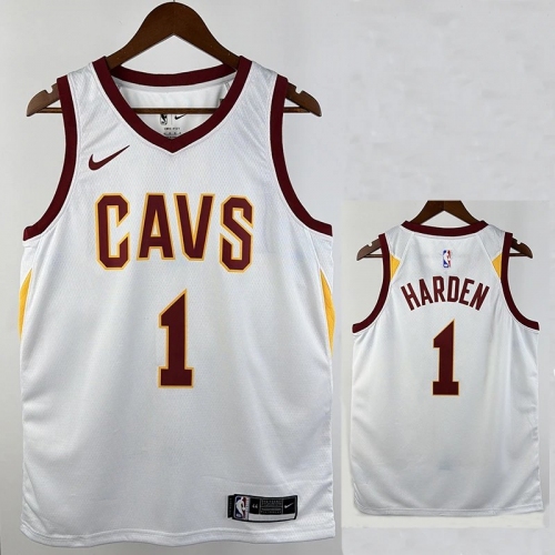 Cavaliers HARDEN #1White Top Quality Hot Pressing Retro NBA Jersey(黄边字体）