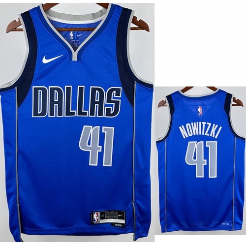 Dallas Nowitzki # 41 Blue away Top Quality Hot Pressing NBA Jersey(V领)