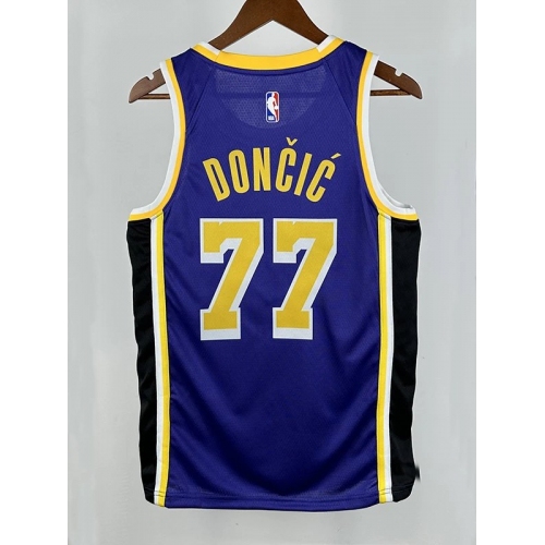 LAKERS DONCIC'#77 Blue Flying Man Top Quality Hot Pressing NBA Jersey
