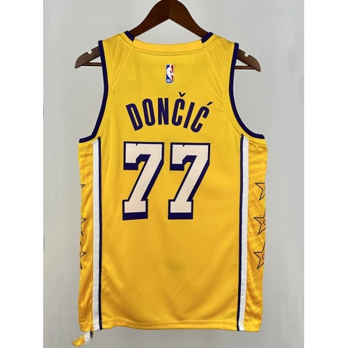LAKERS DONCIC'#77 Yellow (With star markings)Top Quality Hot Pressing NBA Jersey(侧带星标）