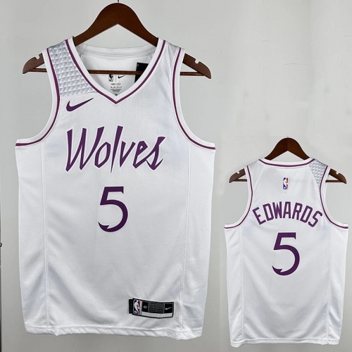 Timberwolves EDWARDS #5 White and Pink Edition Top Quality Hot Pressing NBA Jersey