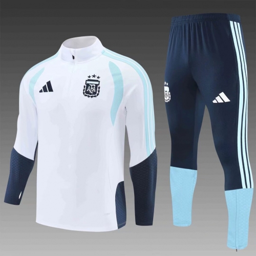 2026 Argentina Half-Pull Training Suit White Football Shirt Set