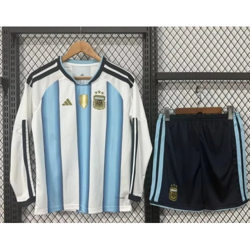 2026 Long Sleeves Argentina Home Soccer Jersey Kids Size