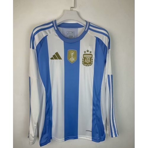 Argentina 2024 Copa America 2024 Home Man Long Sleeve Jersey With FIFA World Cup badge