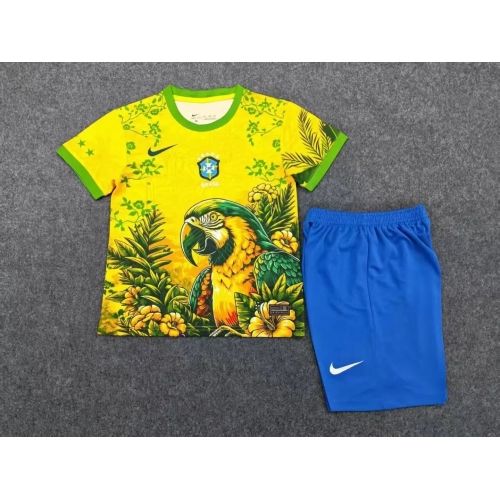 2026 Brazil National Team Macaw Special Edition Soccer Jersey Kids Size