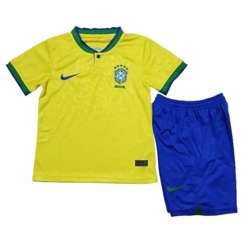 Brazil Kids Soccer Jersey Home Kit(Jersey+Shorts) World Cup 2022