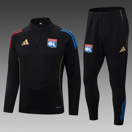 2025/2026 Lyon Half-Pull Training Suit Black Football Shirt Set