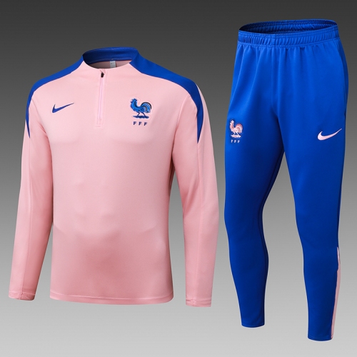 2026 France Half-Pull Training Suit Pink Shirt Set