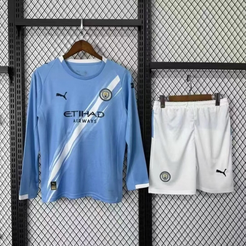 2025/2026 Long Sleeve Manchester City Home Football Shirt Kids Size