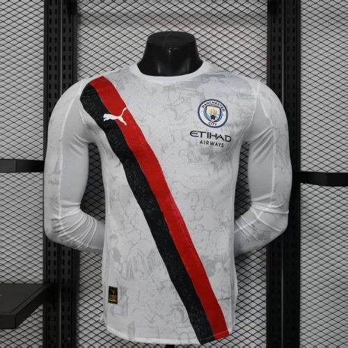 2025/2026 Long Sleeve Player Version Manchester City KidSuper Joint Edition White Football Shirt